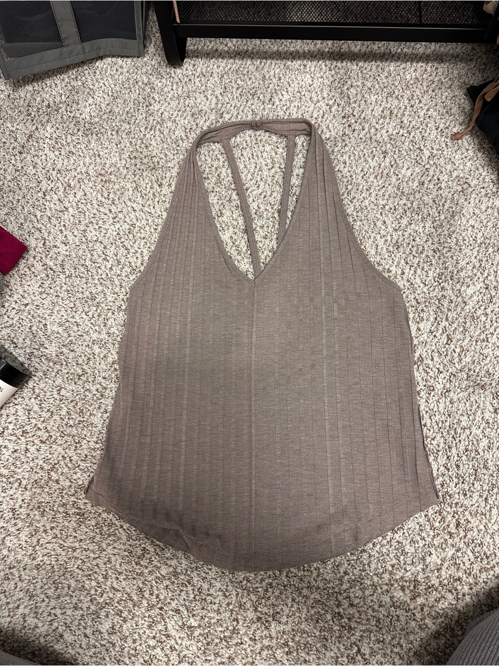 We The Free Ribbed V-Neck Halter Tank Top - Taupe
